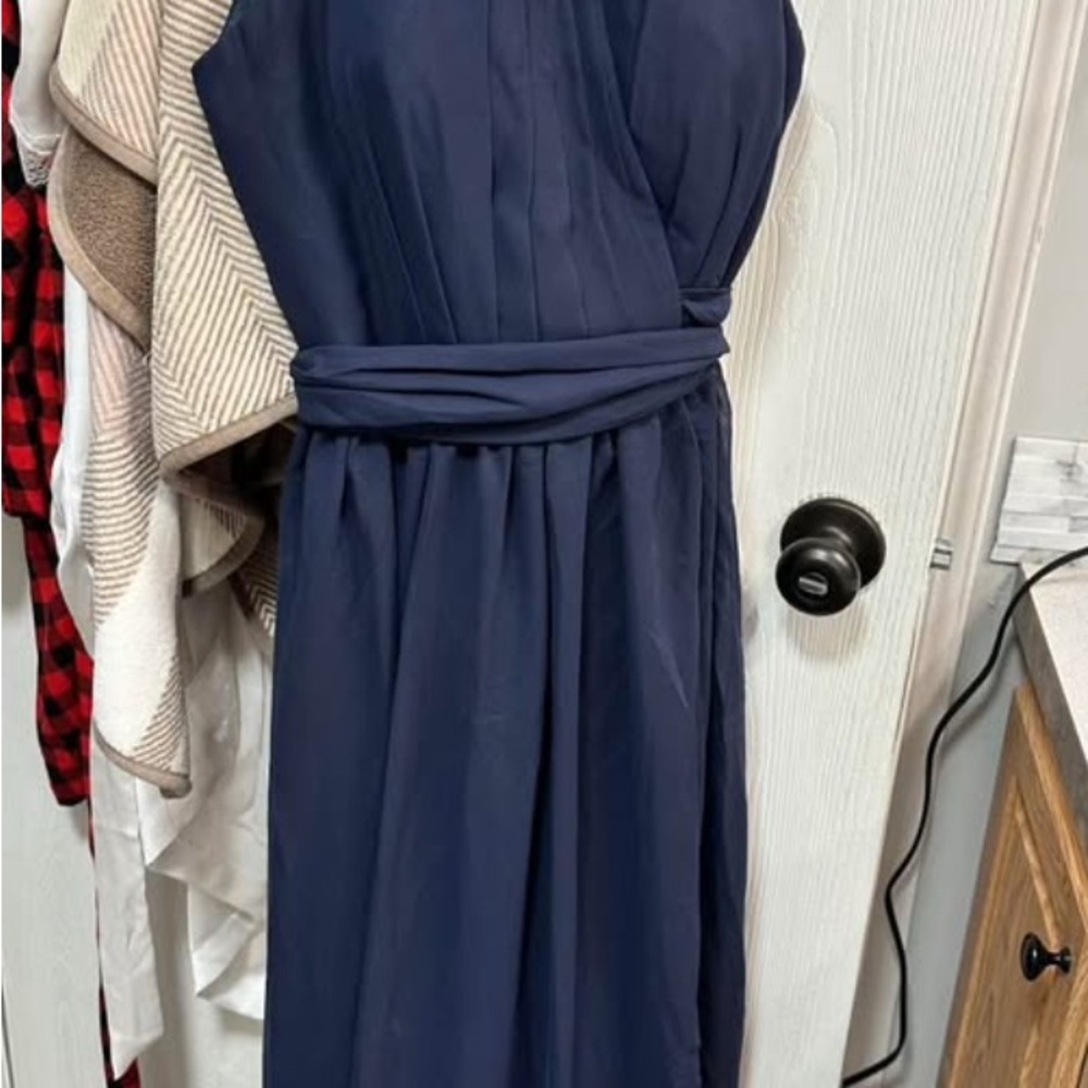 Blue Halter Tie Front Maxi Gown